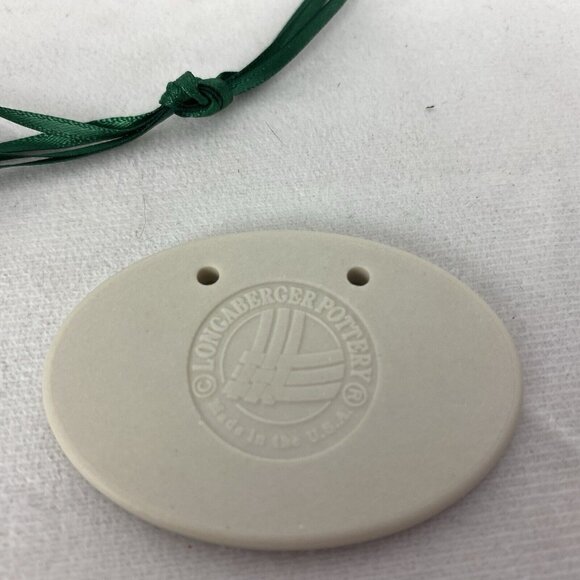 Longaberger Dresden Tie-On Made in USA Green Print Beige Oval w/ Green Ribbon - Picture 3 of 3